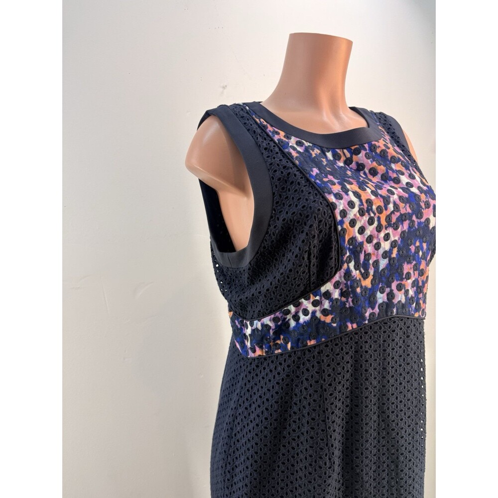New Antonio Melani Women’s 14 Navy Cotton Eyelet Lace Watercolor Sheath Dress - Picture 4 of 16